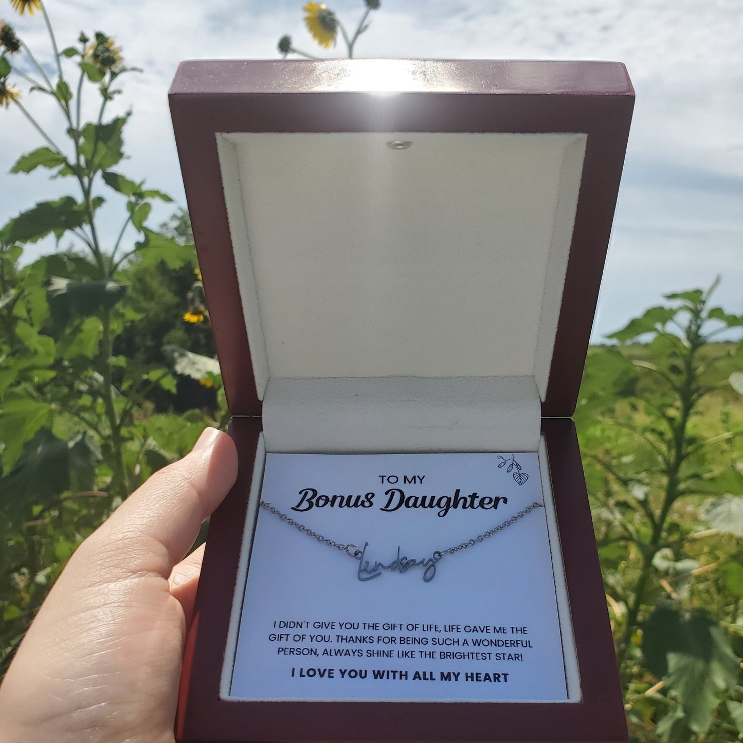 To My Bonus Daughter | Shine Like The Brightest Star | Name Necklace