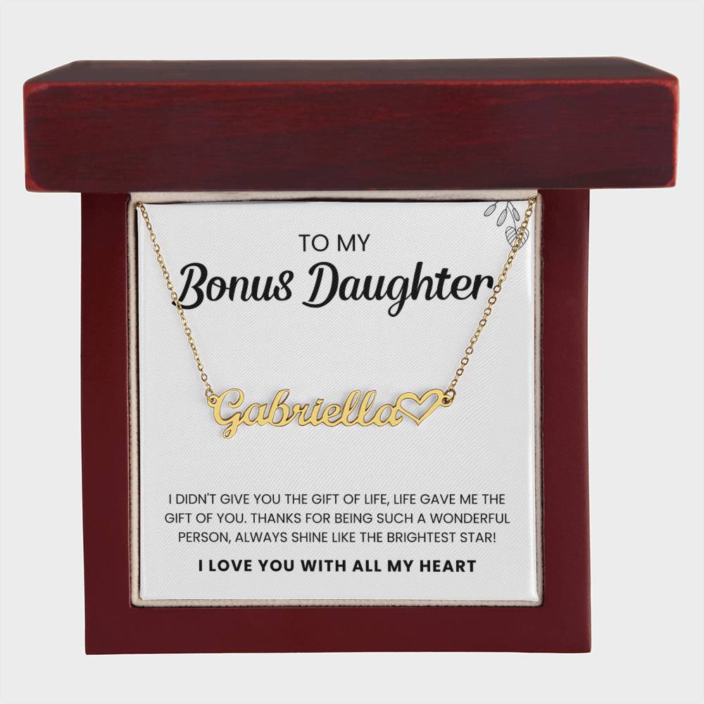 To My Bonus Daughter | Shine Like The Brightest Star | Name Heart Necklace
