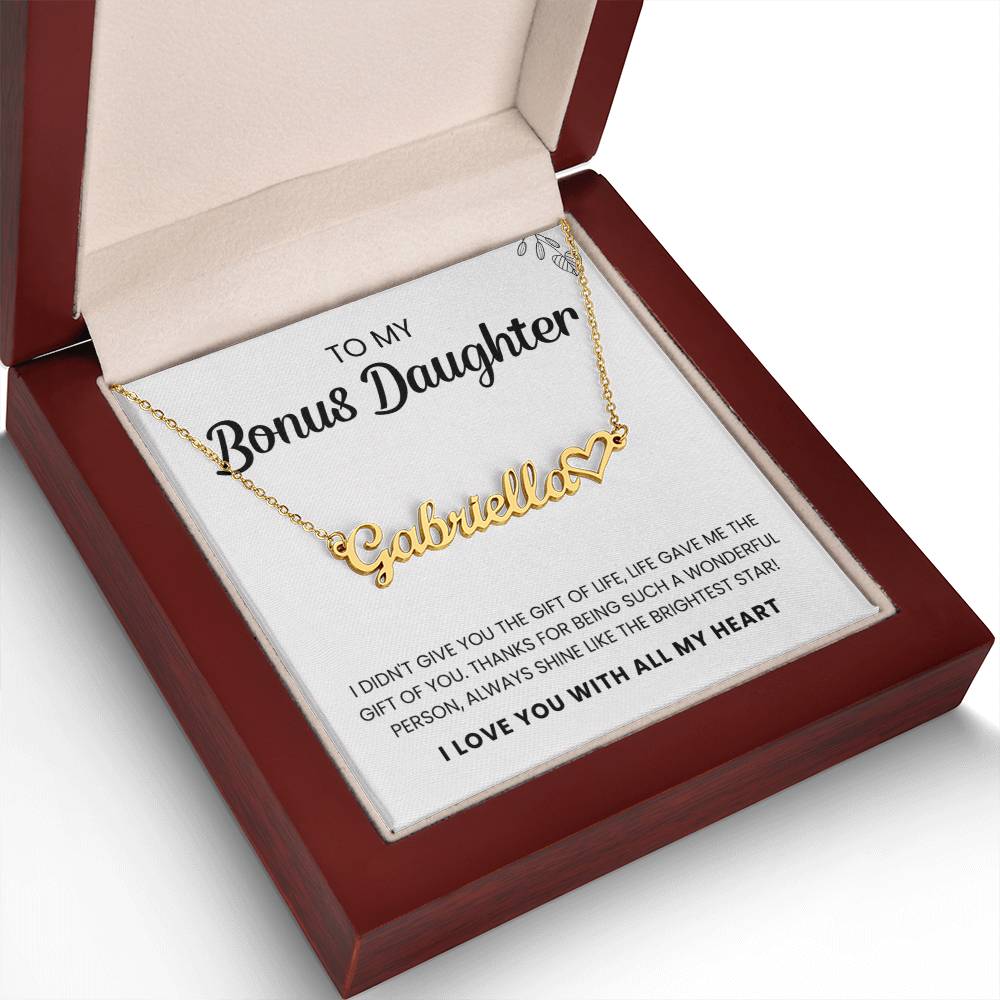 To My Bonus Daughter | Shine Like The Brightest Star | Name Heart Necklace