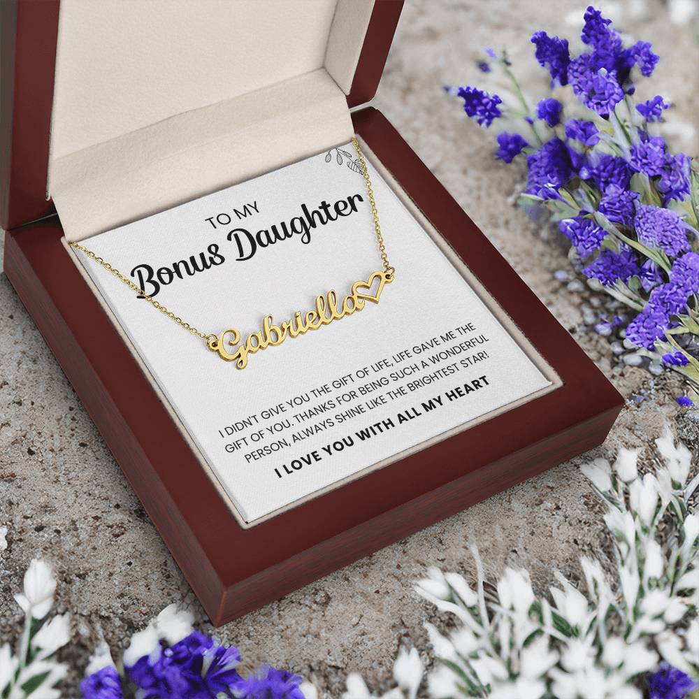 To My Bonus Daughter | Shine Like The Brightest Star | Name Heart Necklace