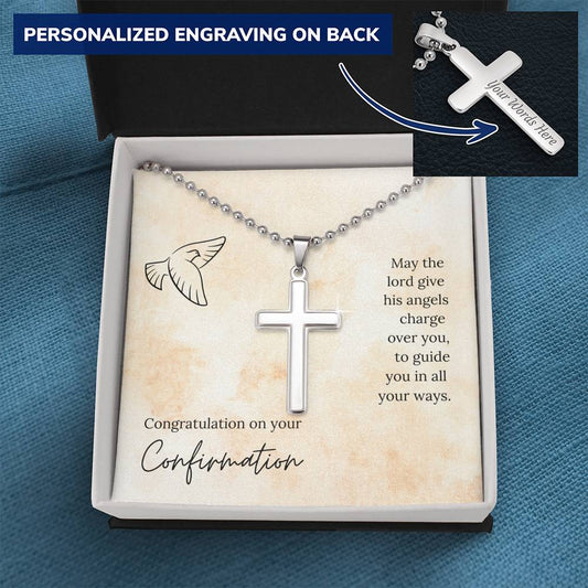 Confirmation Stainless Steel Cross with Engraving (Ball Chain)
