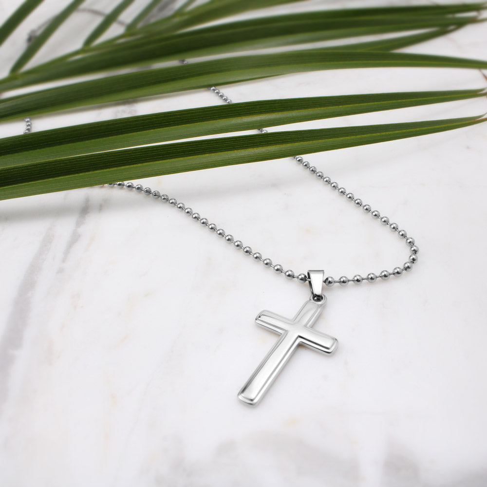 Confirmation Stainless Steel Cross with Engraving (Ball Chain)