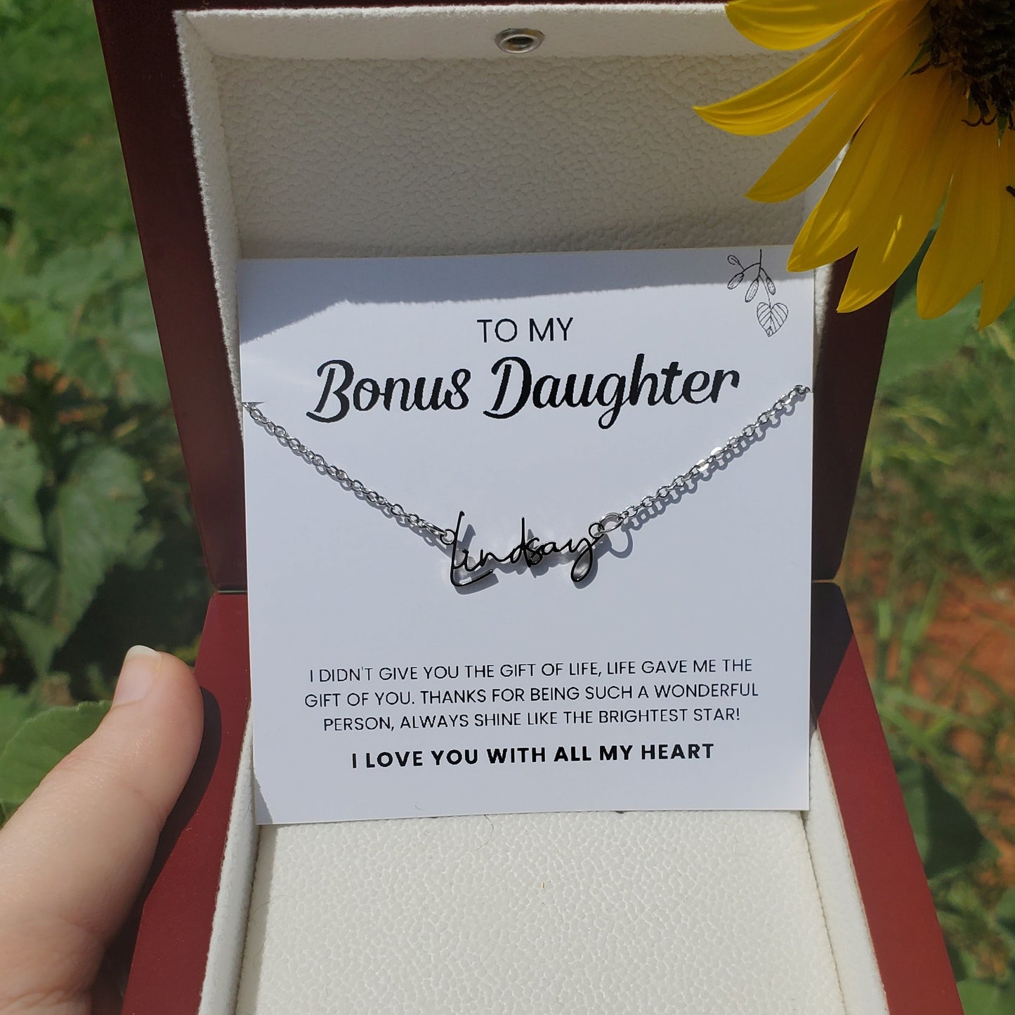 To My Bonus Daughter | Shine Like The Brightest Star | Name Necklace