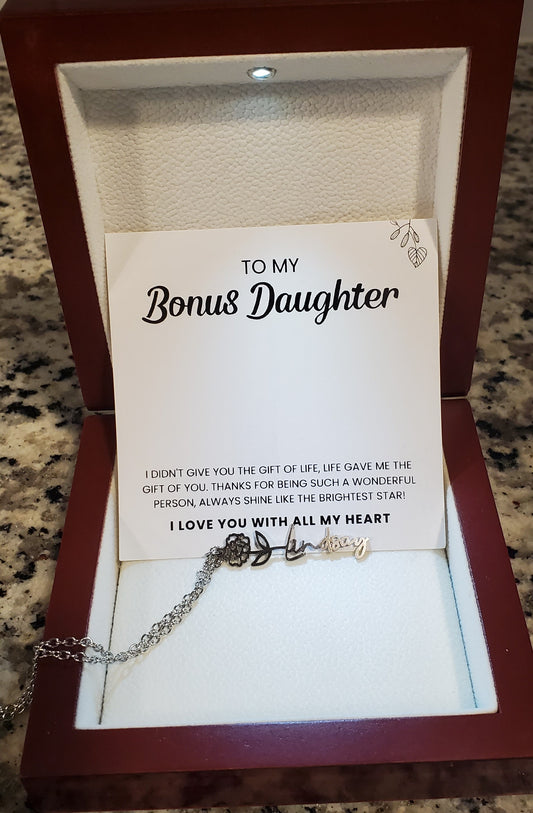 To My Bonus Daughter | Shine Like the Brightest Star | Birth Flower Necklace