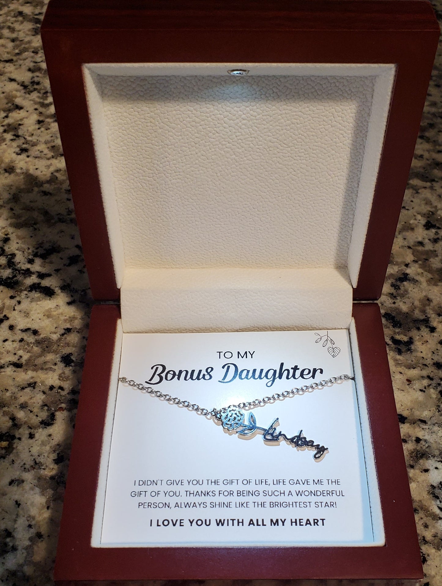 To My Bonus Daughter | Shine Like the Brightest Star | Birth Flower Necklace