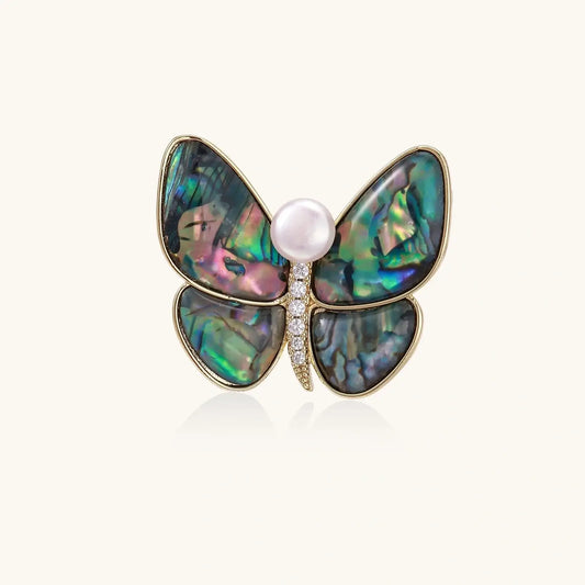 Rainbow Butterfly Brooch with freshwater pearls - handcrafted in USA