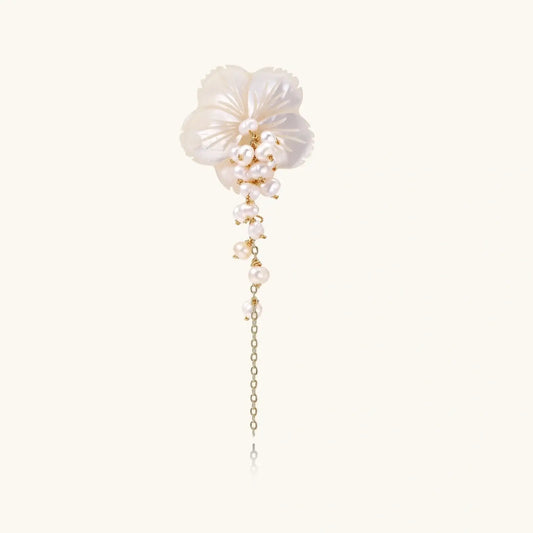 Floral pearl brooch with delicate cascading petals - handcrafted in USA