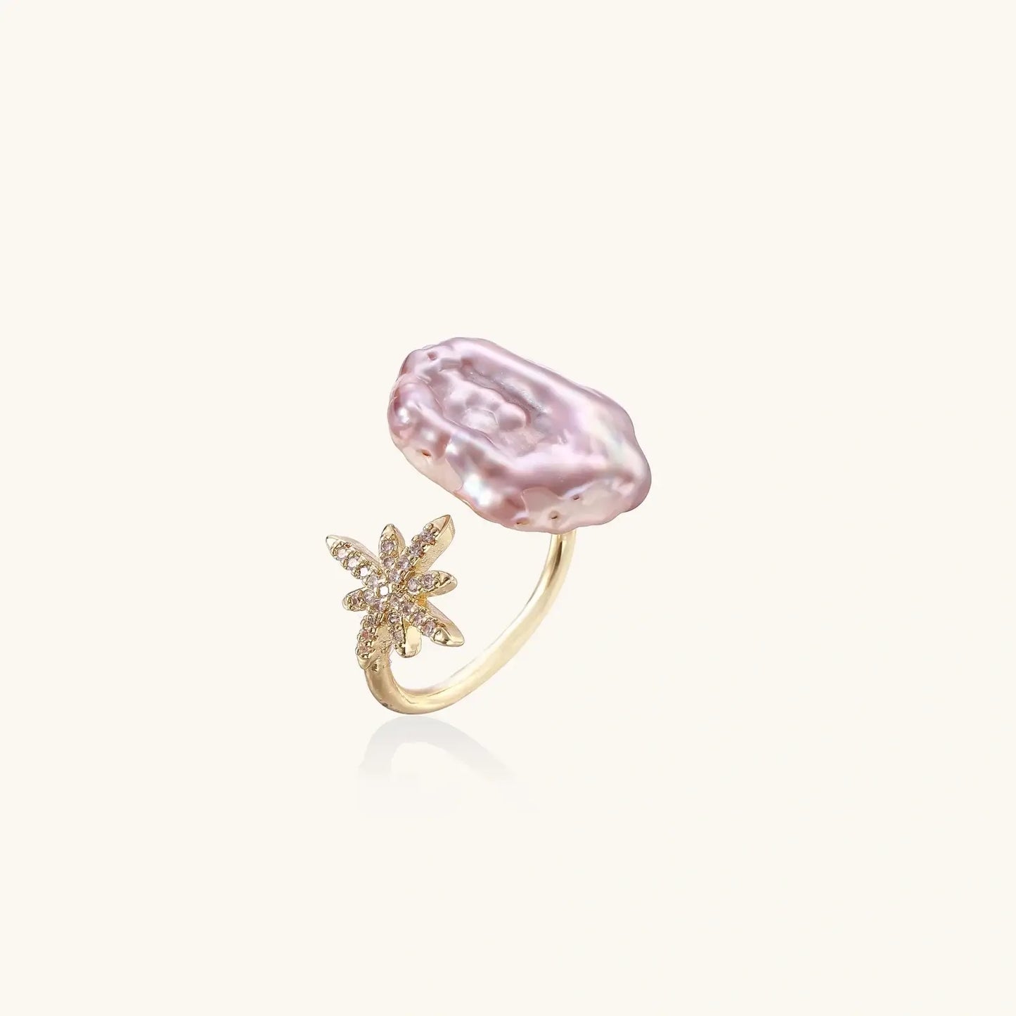 Starlit Pearl Dreams Ring with freshwater pearl and pavé star charm - handcrafted in USA