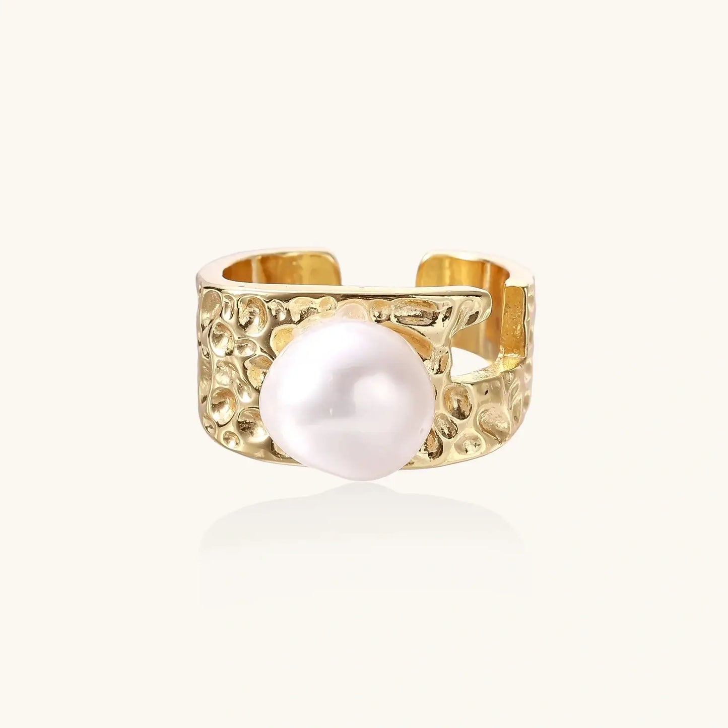 Golden Tide Pearl Ring | Freshwater Gold Ring – Glitter By Kate Wild with a luminous pearl and organic gold textures.