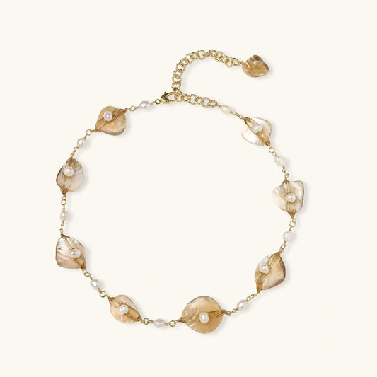 Golden Leaf Pearl Necklace