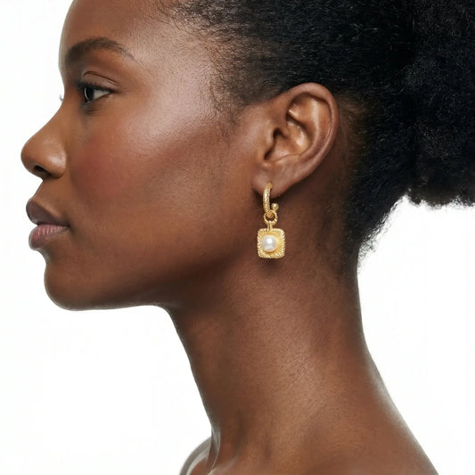 Golden Pearl Drop Hoops