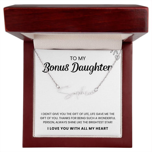 To My Bonus Daughter | Shine Like The Brightest Star | Script Name Necklace