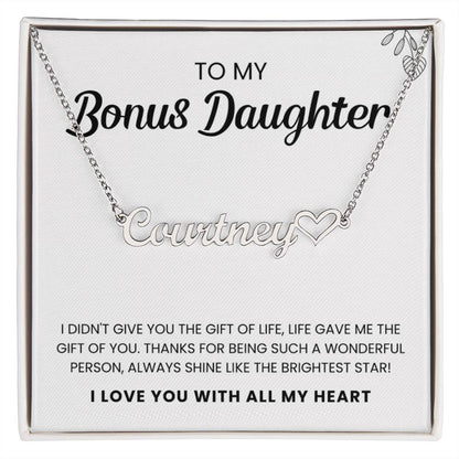 To My Bonus Daughter | Shine Like The Brightest Star | Name Heart Necklace