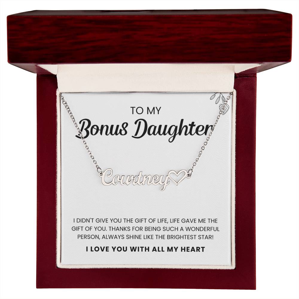 To My Bonus Daughter | Shine Like The Brightest Star | Name Heart Necklace