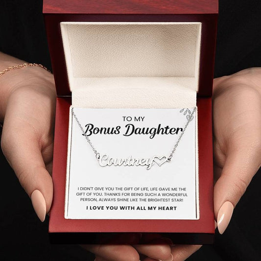 To My Bonus Daughter | Shine Like The Brightest Star | Name Heart Necklace