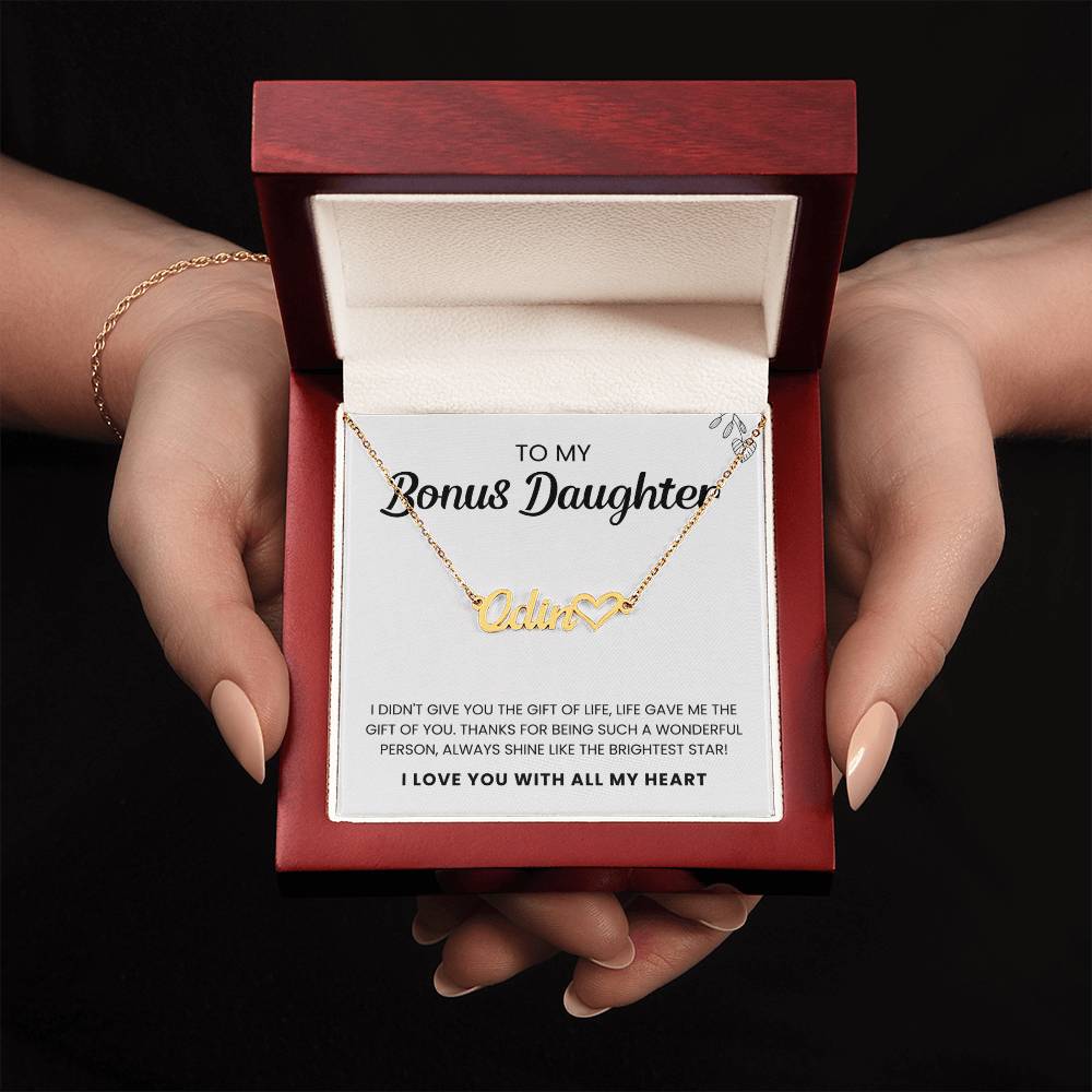 To My Bonus Daughter | Shine Like The Brightest Star | Name Heart Necklace