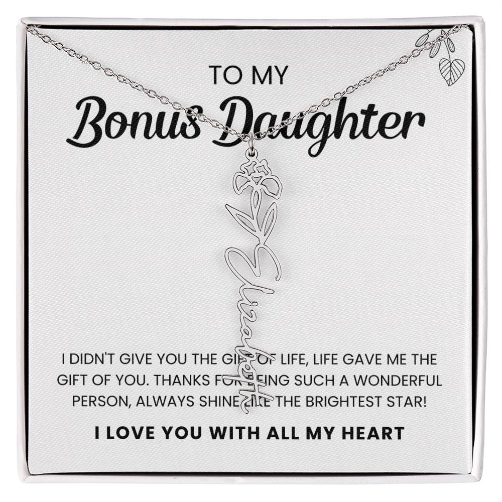 To My Bonus Daughter | Shine Like the Brightest Star | Birth Flower Necklace