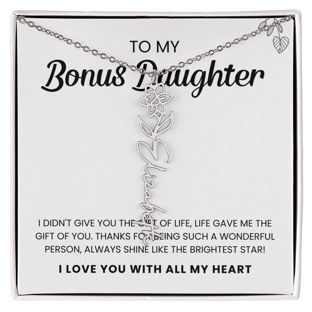 To My Bonus Daughter | Shine Like the Brightest Star | Birth Flower Necklace