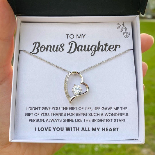 To My Bonus Daughter | Shine Like The Brightest Star | Heart Necklace