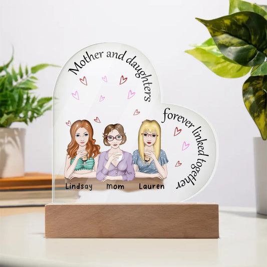 Mother & Daughters Forever Linked | Personalized Acrylic Heart