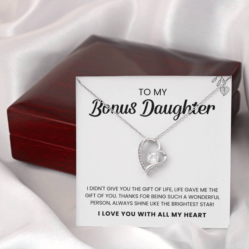 To My Bonus Daughter | Shine Like The Brightest Star | Heart Necklace