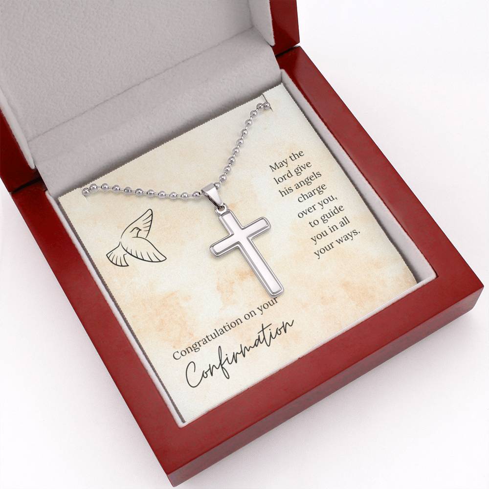 Confirmation Stainless Steel Cross with Engraving (Ball Chain)