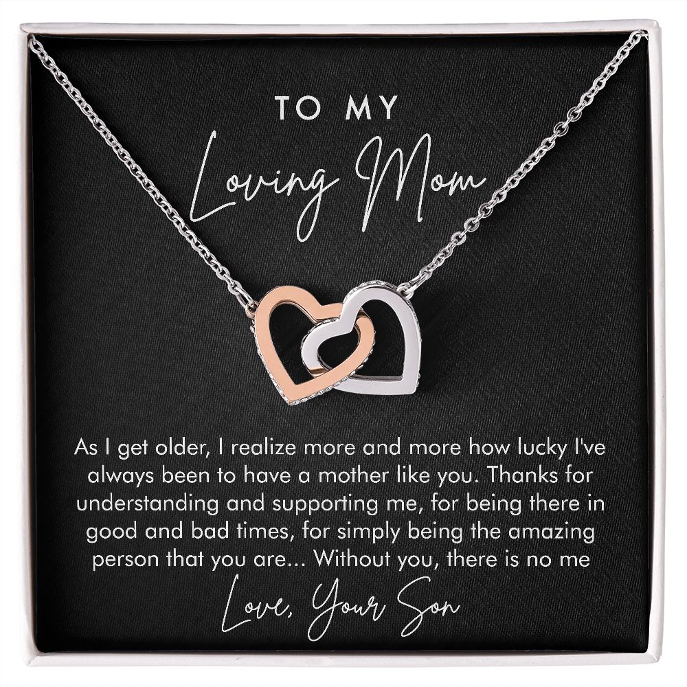 To My Loving Mom | I'm Lucky To Have You | Interlocking Hearts Necklace