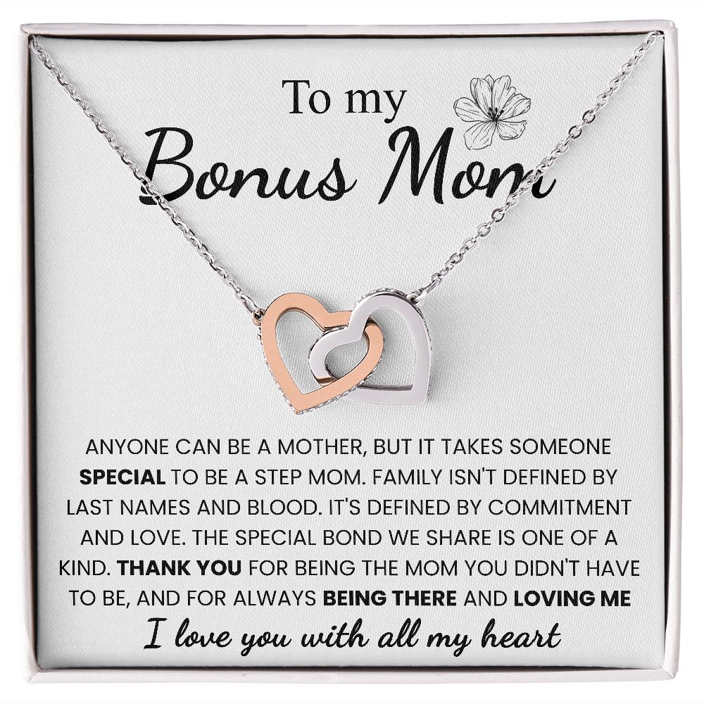 To My Bonus Mom | Thank You For Loving Me | Interlocking Hearts Necklace