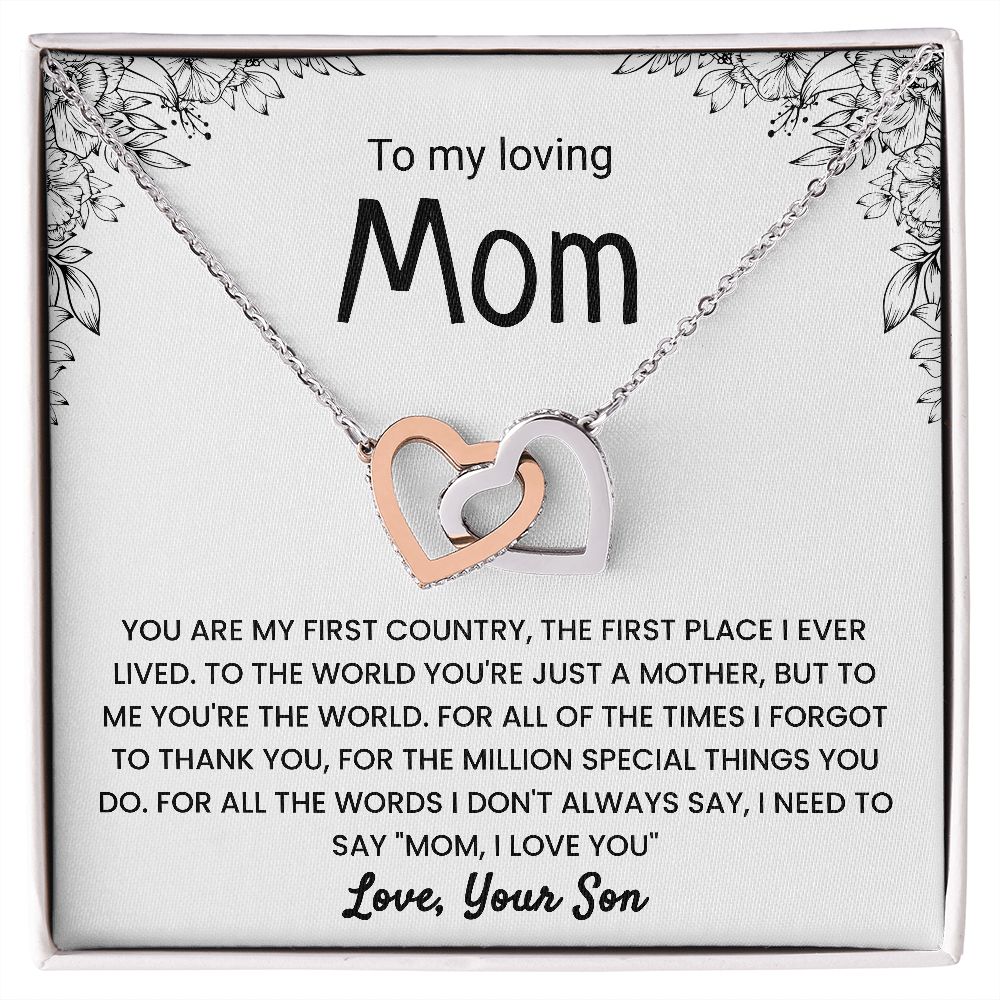 To My Loving Mom | Thank You & I Love You | Interlocking Hearts Necklace