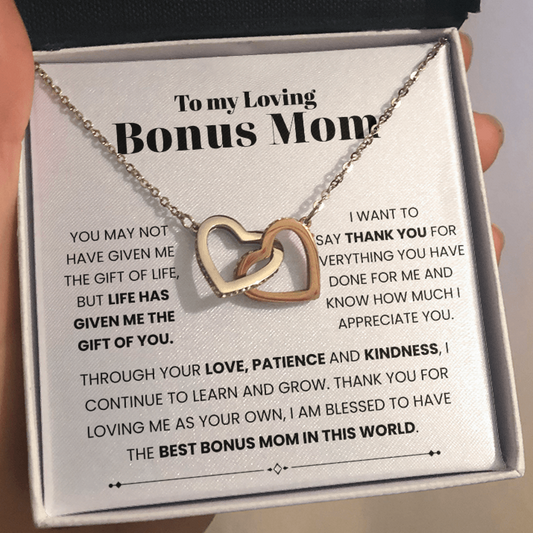 To My Loving Bonus Mom | I Am Blessed To Have You | Interlocking Hearts Necklace