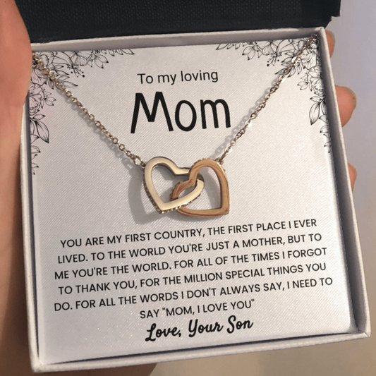 To My Loving Mom | Thank You & I Love You | Interlocking Hearts Necklace