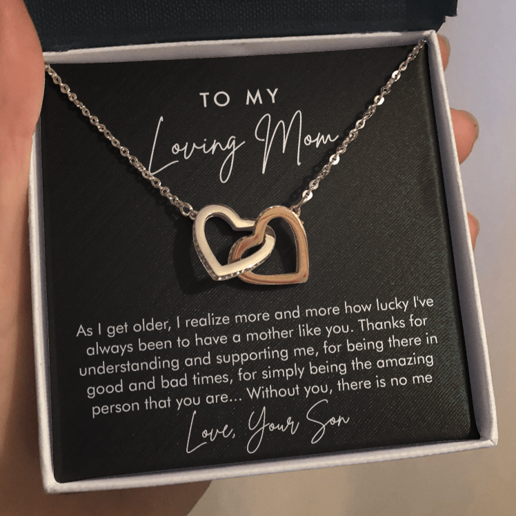 To My Loving Mom | I'm Lucky To Have You | Interlocking Hearts Necklace