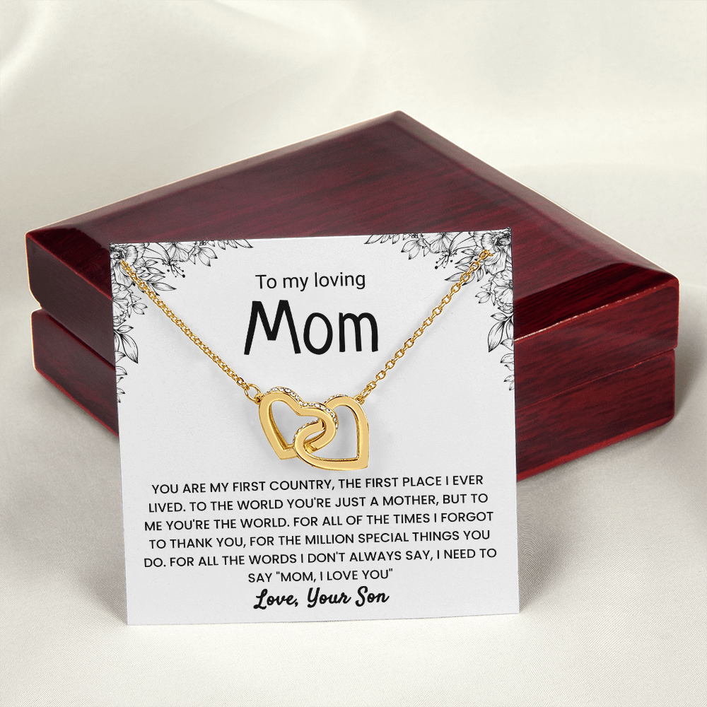 To My Loving Mom | Thank You & I Love You | Interlocking Hearts Necklace
