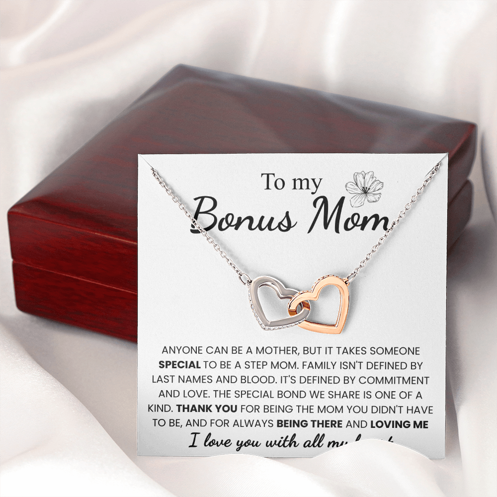 To My Bonus Mom | Thank You For Loving Me | Interlocking Hearts Necklace
