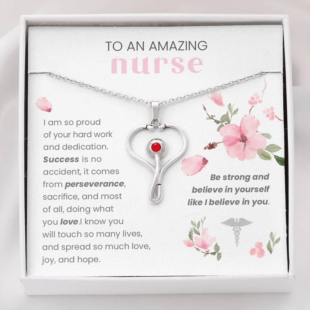 For A Nurse- Be Strong And Believe In Yourself- Stethoscope Necklace - Glitter By Kate Wild