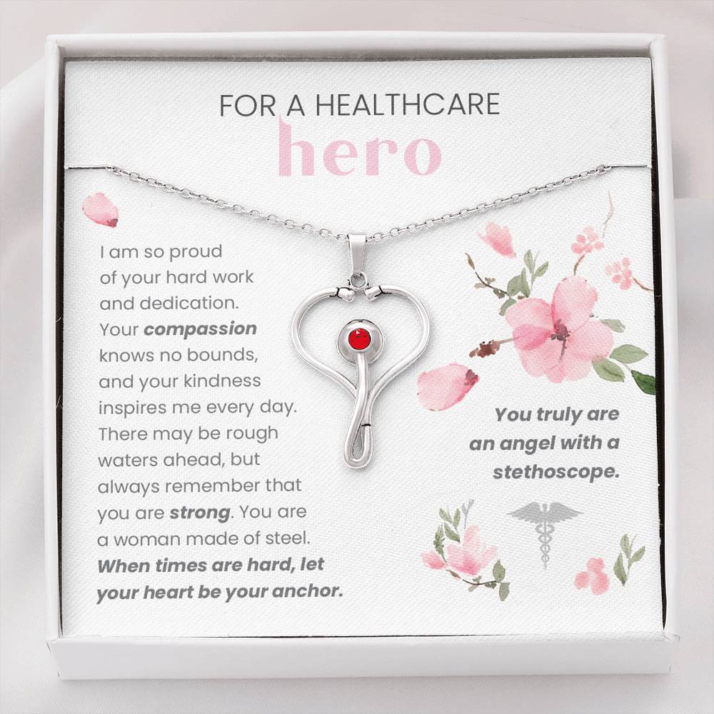 For A Healthcare Hero- You Are An Angel With A Stethoscope- Stethoscope Necklace - Glitter By Kate Wild