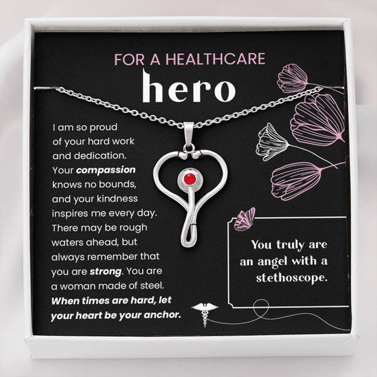 For A Healthcare Hero- You Are An Angel With A Stethoscope- Necklace - Glitter By Kate Wild