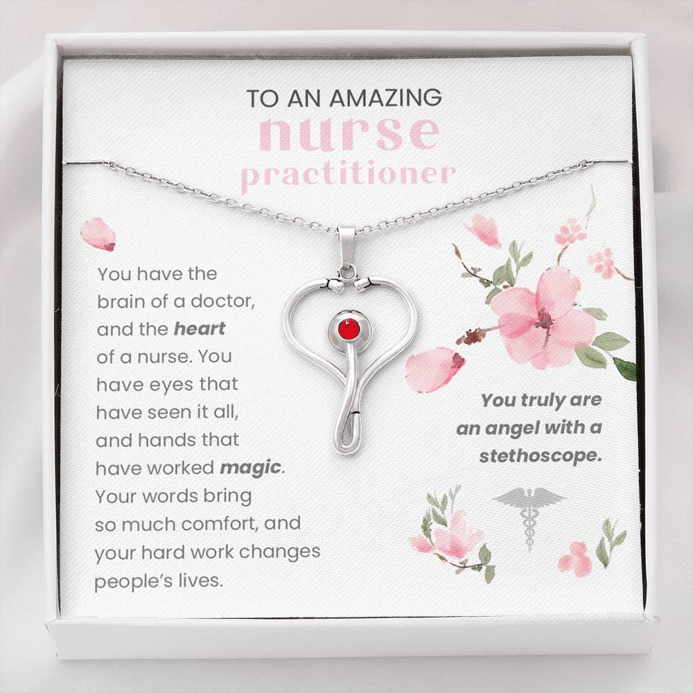 For A Nurse  Practitioner- Brain of a Doctor and the Heart of a Nurse- Stethoscope Necklace - Glitter By Kate Wild