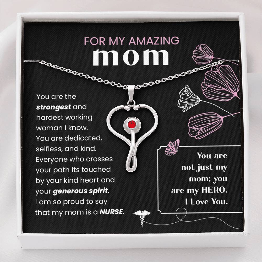 For A Nurse Mom- You Are My Hero- Stethoscope Necklace - Glitter By Kate Wild