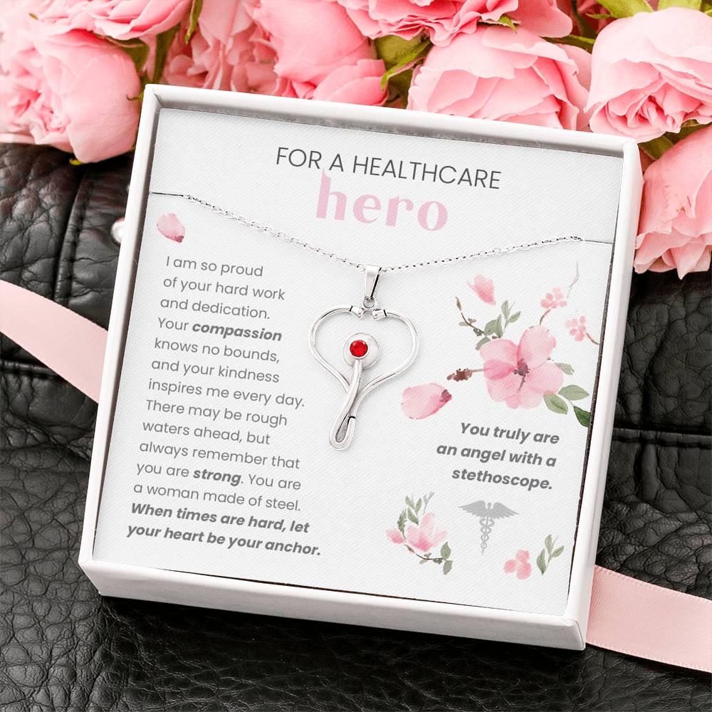 For A Healthcare Hero- You Are An Angel With A Stethoscope- Stethoscope Necklace - Glitter By Kate Wild