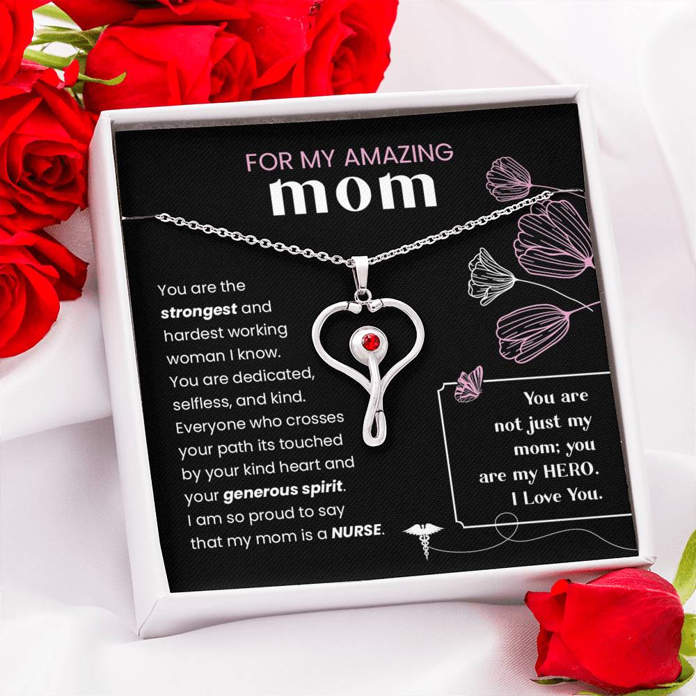 For A Nurse Mom- You Are My Hero- Stethoscope Necklace - Glitter By Kate Wild