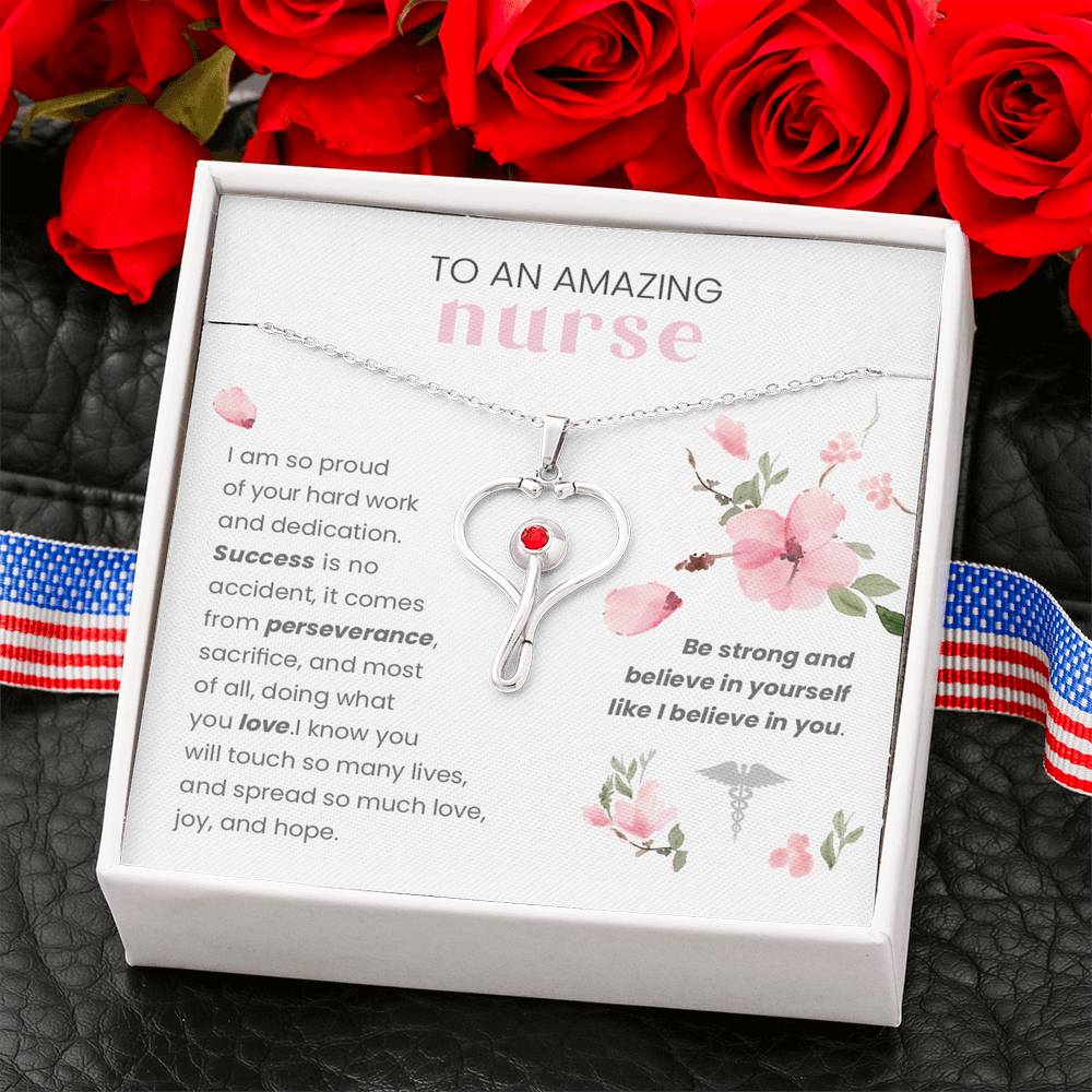 For A Nurse- Be Strong And Believe In Yourself- Stethoscope Necklace - Glitter By Kate Wild