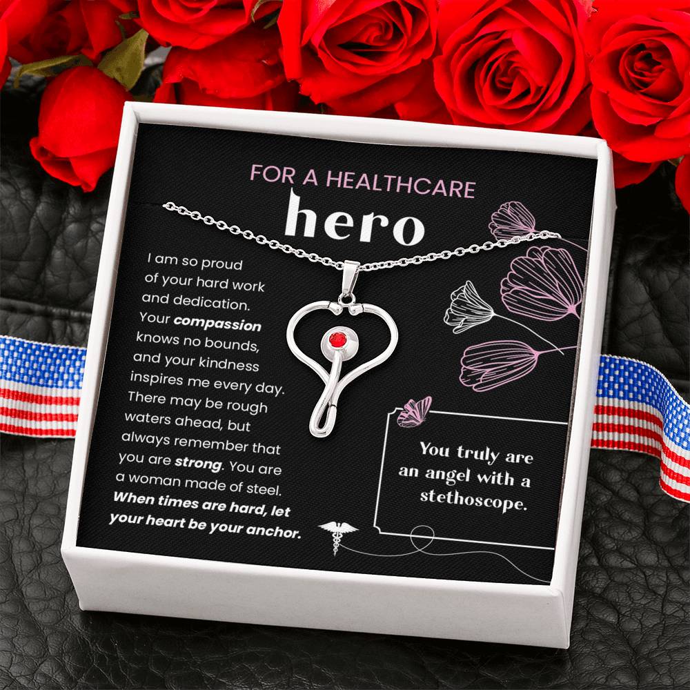 For A Healthcare Hero- You Are An Angel With A Stethoscope- Necklace - Glitter By Kate Wild