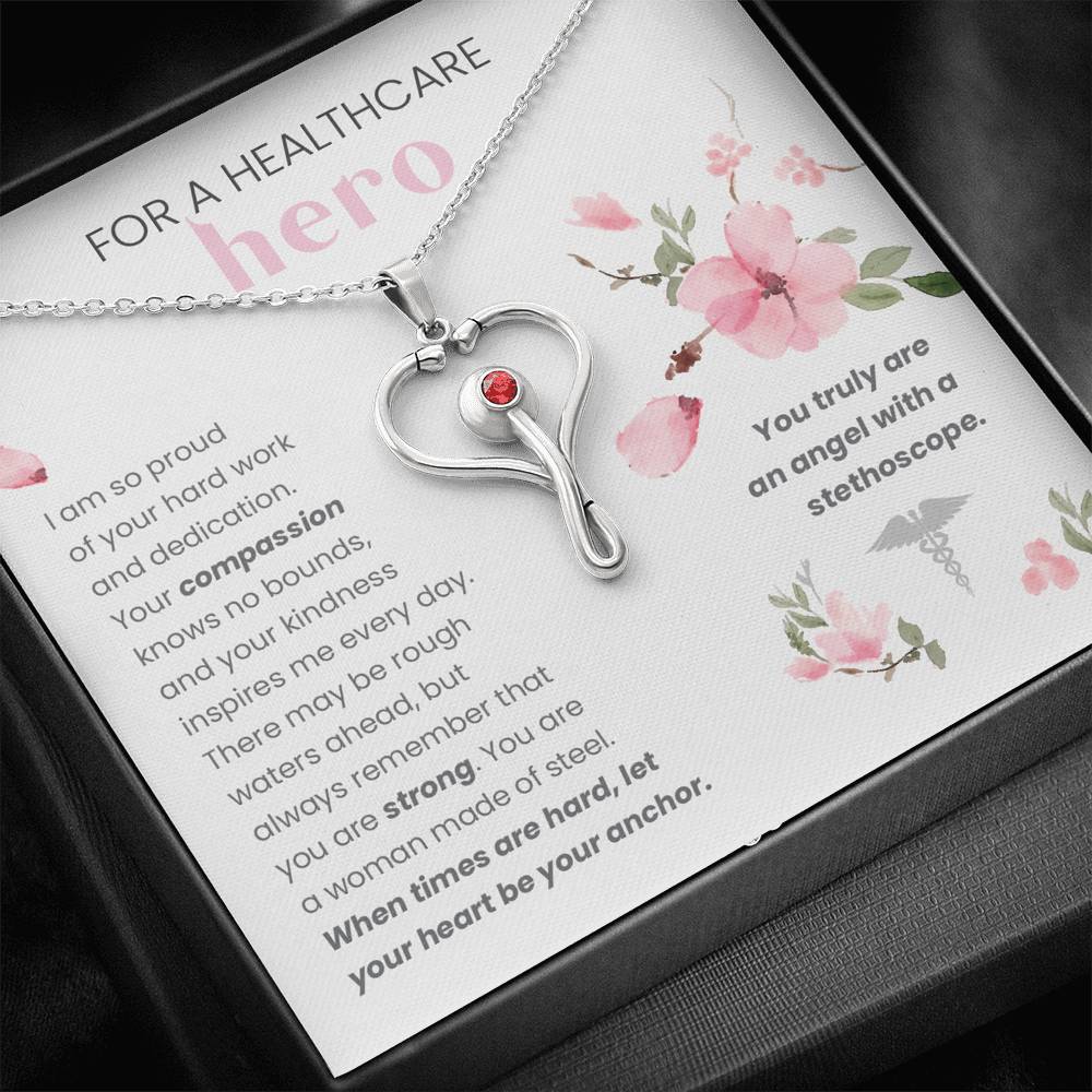 For A Healthcare Hero- You Are An Angel With A Stethoscope- Stethoscope Necklace - Glitter By Kate Wild