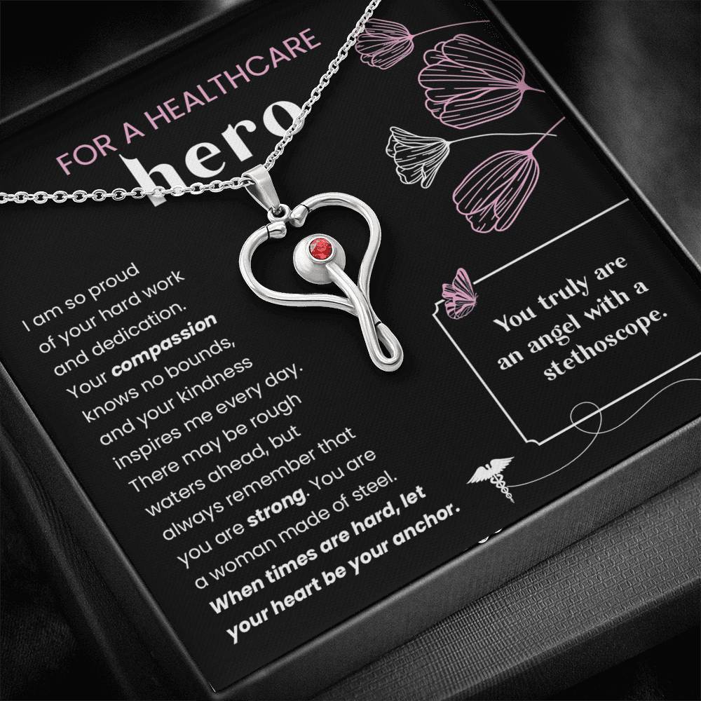 For A Healthcare Hero- You Are An Angel With A Stethoscope- Necklace - Glitter By Kate Wild