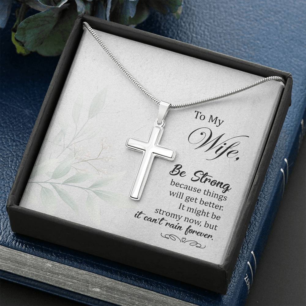 To My Wife, Be Strong Cross Necklace