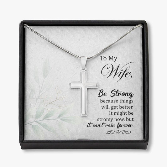 To My Wife, Be Strong Cross Necklace