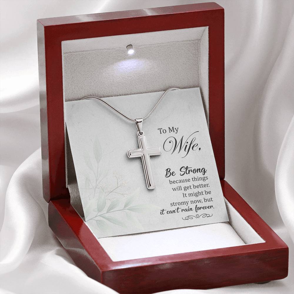 To My Wife, Be Strong Cross Necklace
