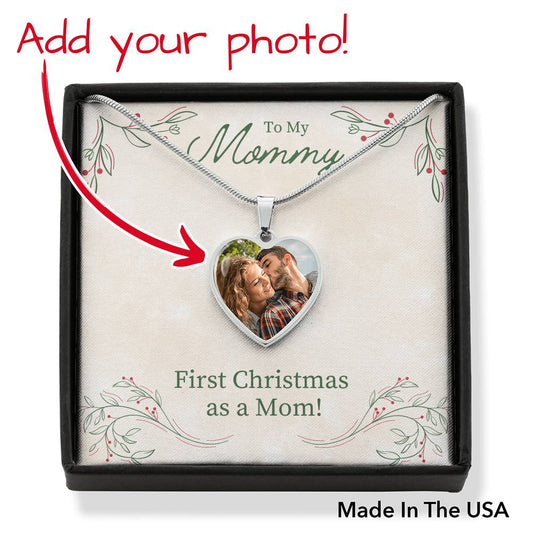 First Christmas As A Mom Personalized Heart Necklace